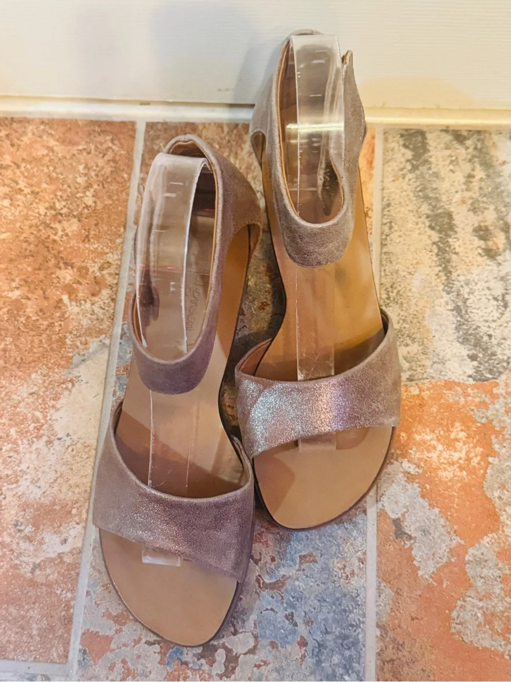 Fabulous Paul Green Tammy Metallic Gold BrushedSuede Wedge Velcro Closure Sandal